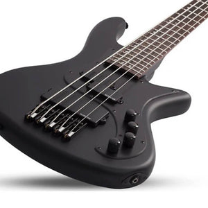 Schecter STILETTO-STEALTH-5-SBK Satin Black 5 String Bass w Diamond P and SuperRock MM 2523-SHC