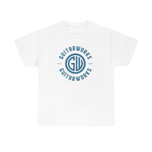 Guitarworks Blue Circle Logo White Unisex Heavy Cotton T-Shirt