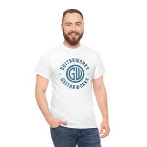 Guitarworks Blue Circle Logo White Unisex Heavy Cotton T-Shirt
