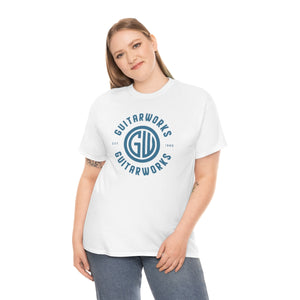 Guitarworks Blue Circle Logo White Unisex Heavy Cotton T-Shirt