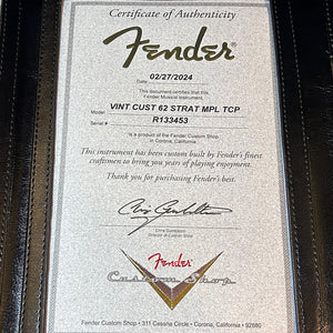 Fender Custom Shop Vintage Custom 1962 Stratocaster NOS Maple Fingerboard 3-Colour Sunburst