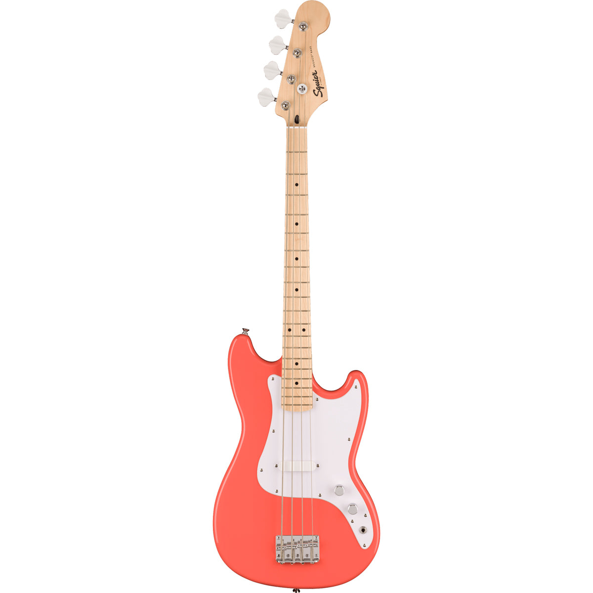 Squier Sonic Bronco Bass White Pickguard Tahitian Coral
