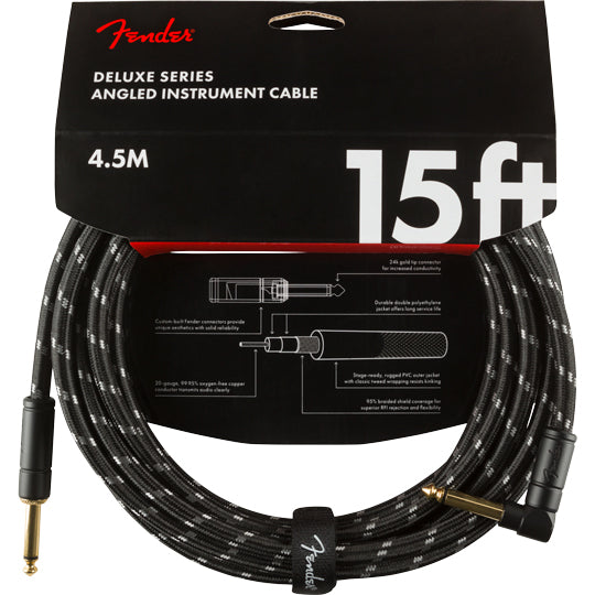 Fender Deluxe Series Instrument Cable Straight/Angle 15' Black Tweed
