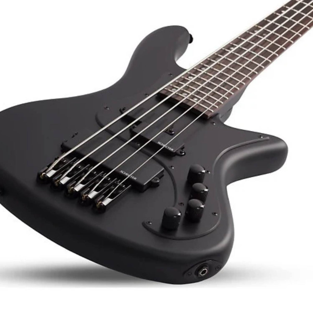 Schecter STILETTO-STEALTH-5-SBK Satin Black 5 String Bass w Diamond P and SuperRock MM 2523-SHC