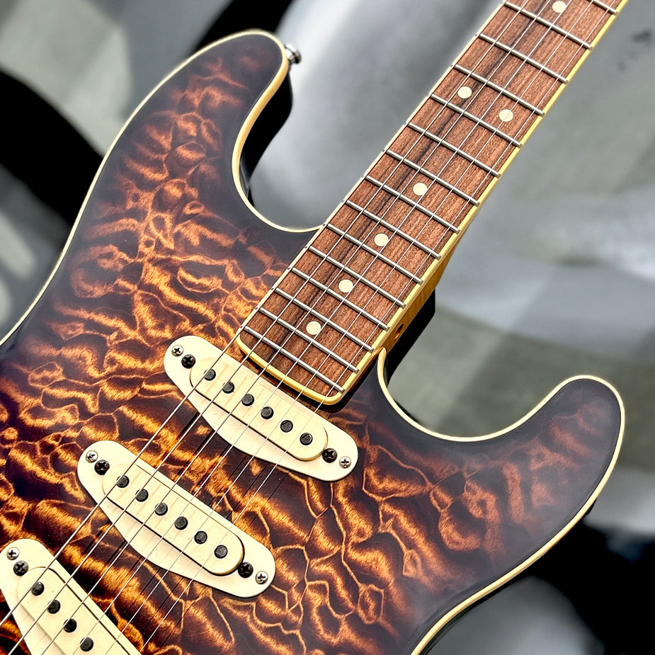 Used Custom Warmoth Stratocaster — AAA Quilted Maple Top, Seymour Duncan Antiquity Pickups w/Fender Case