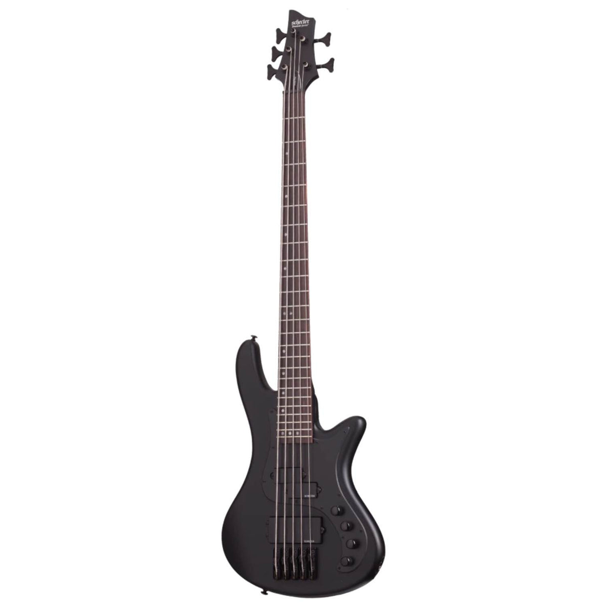 Schecter STILETTO-STEALTH-5-SBK Satin Black 5 String Bass w Diamond P and SuperRock MM 2523-SHC