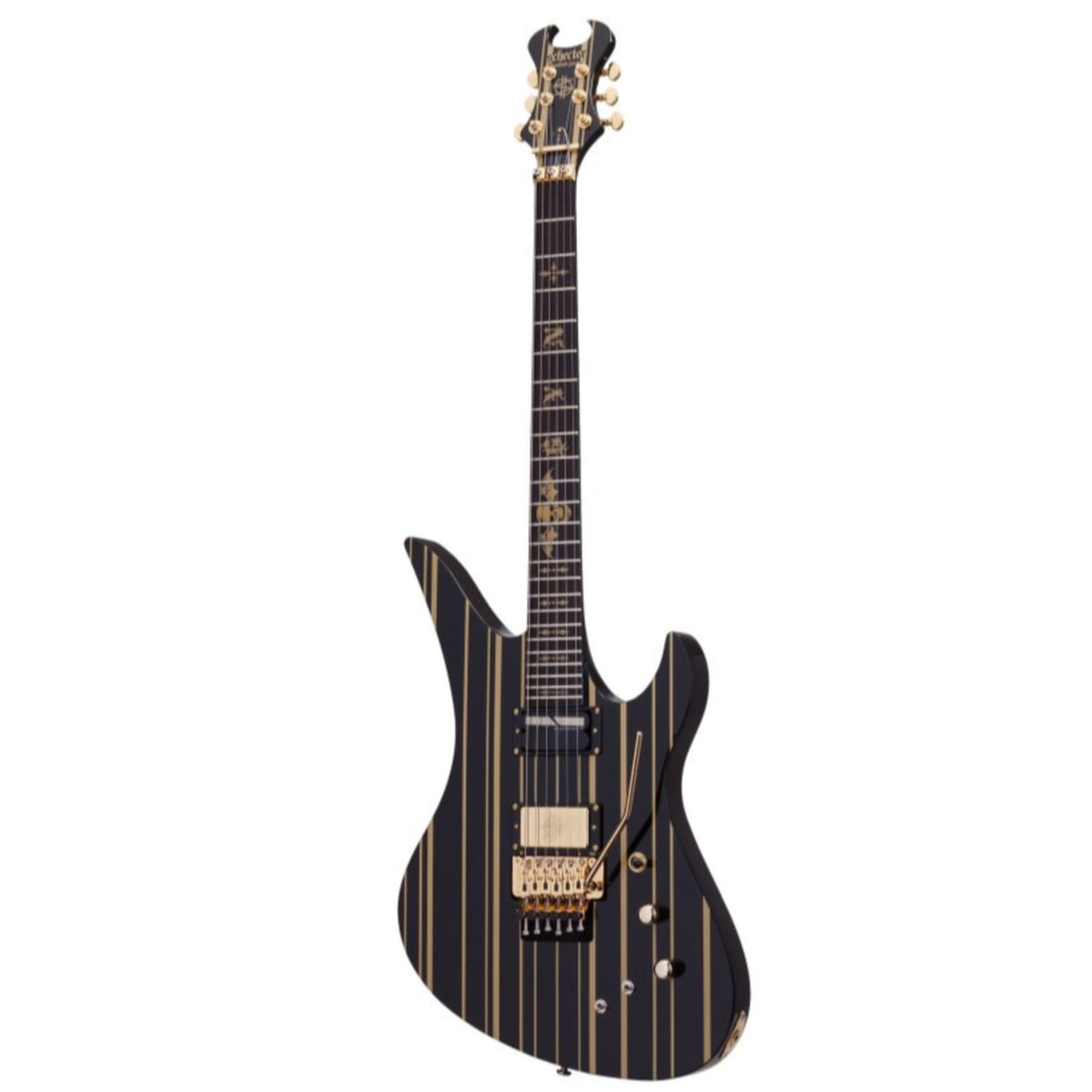 Schecter Synyster Gates Custom-S Electric Guitar, Gloss Black With Gold Pin Stripes