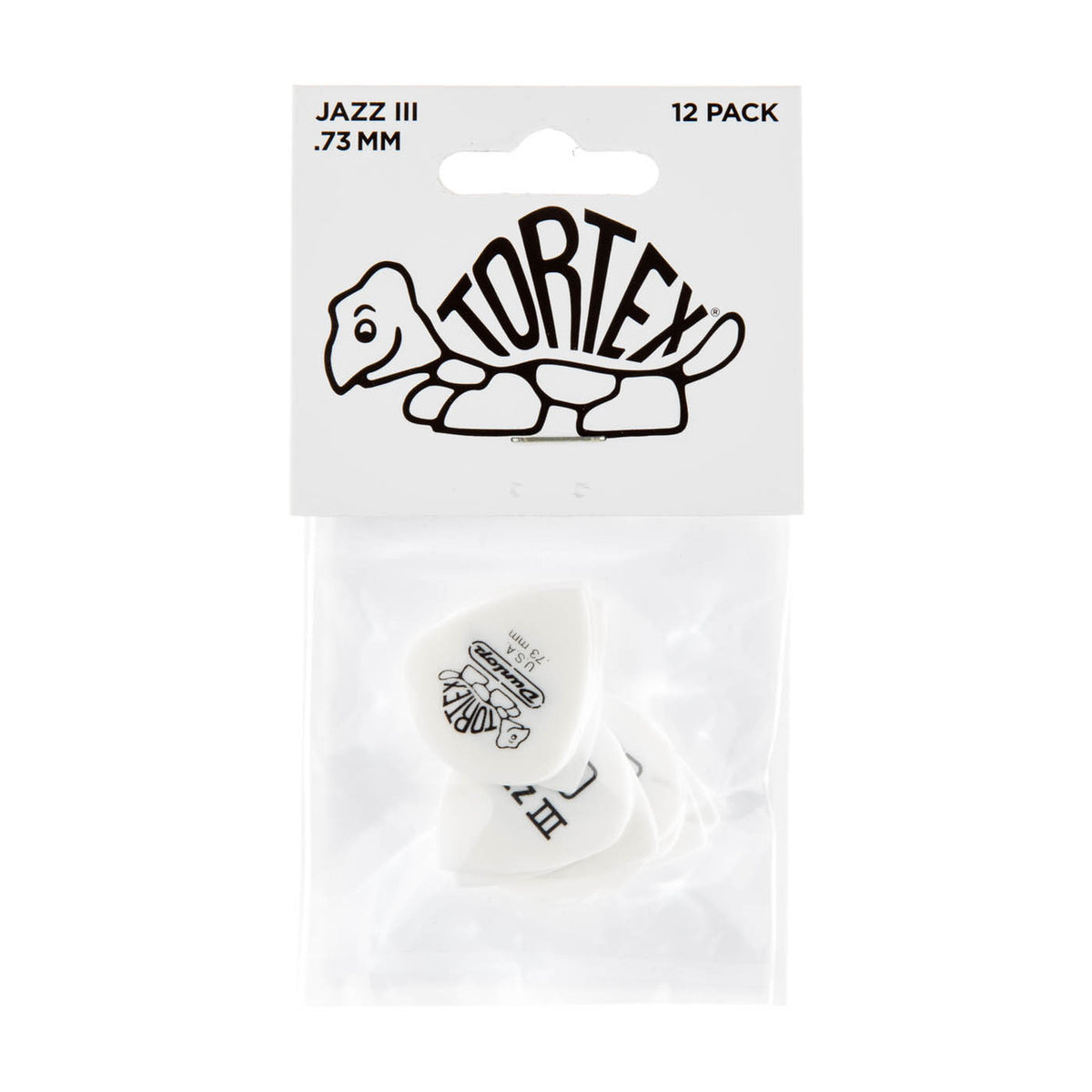 Dunlop 0.73mm Tortex White Jazz III Guitar Pick (12/pack) 478P.73