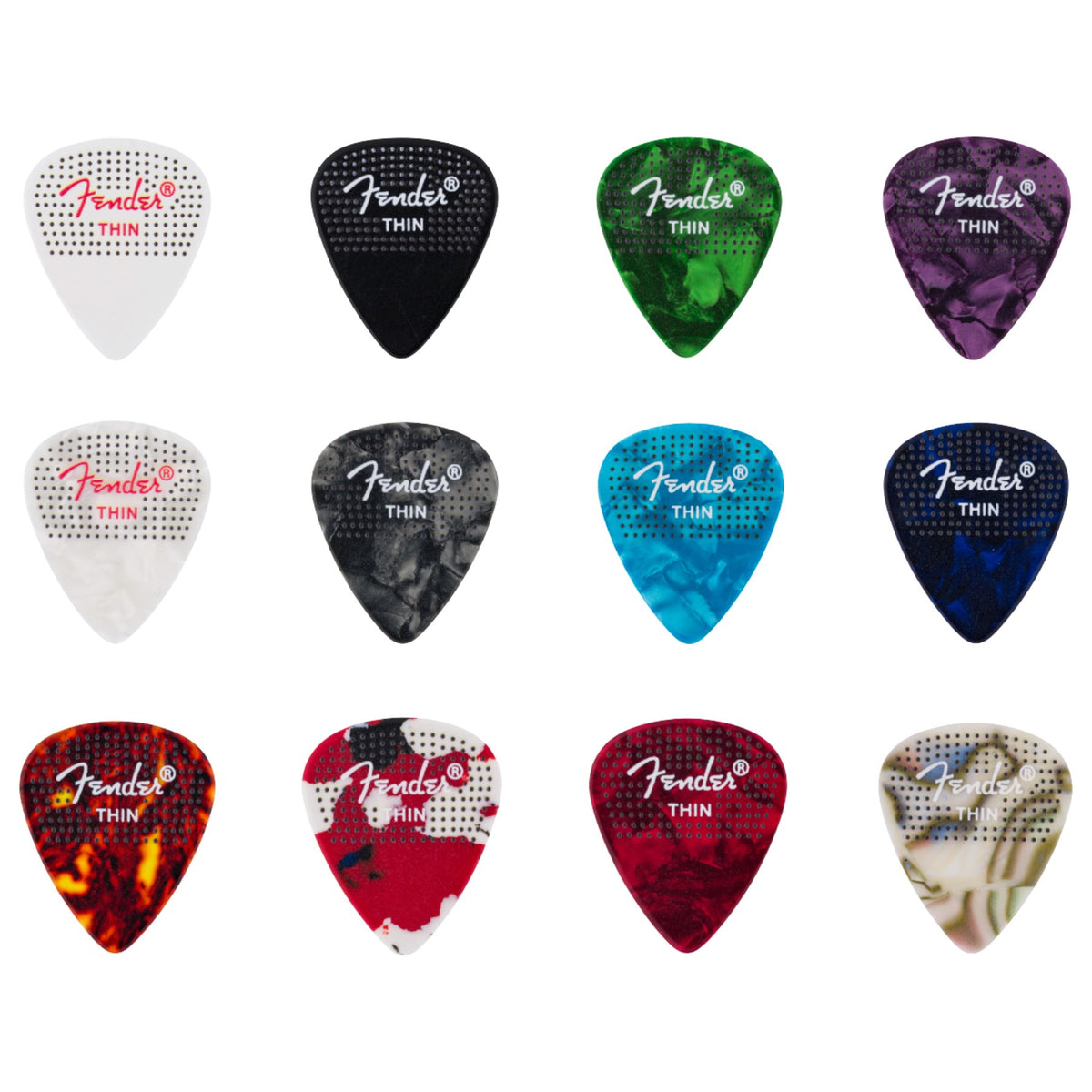 Fender Dotted Celluloid Picks, 351 Shape - 12 Pack Thin