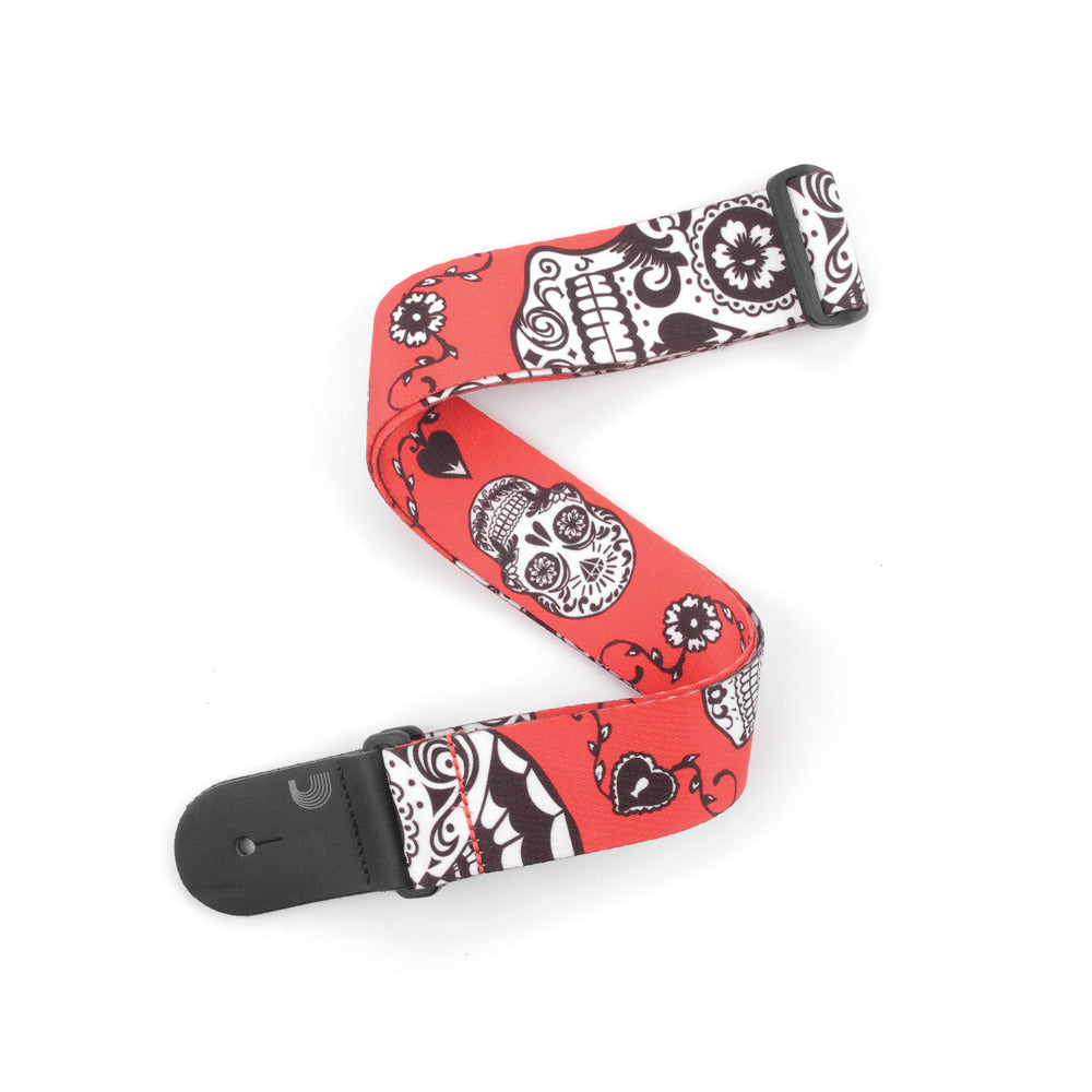 D'Addario Polyester Guitar Strap Red Sugar Skulls P20W1414