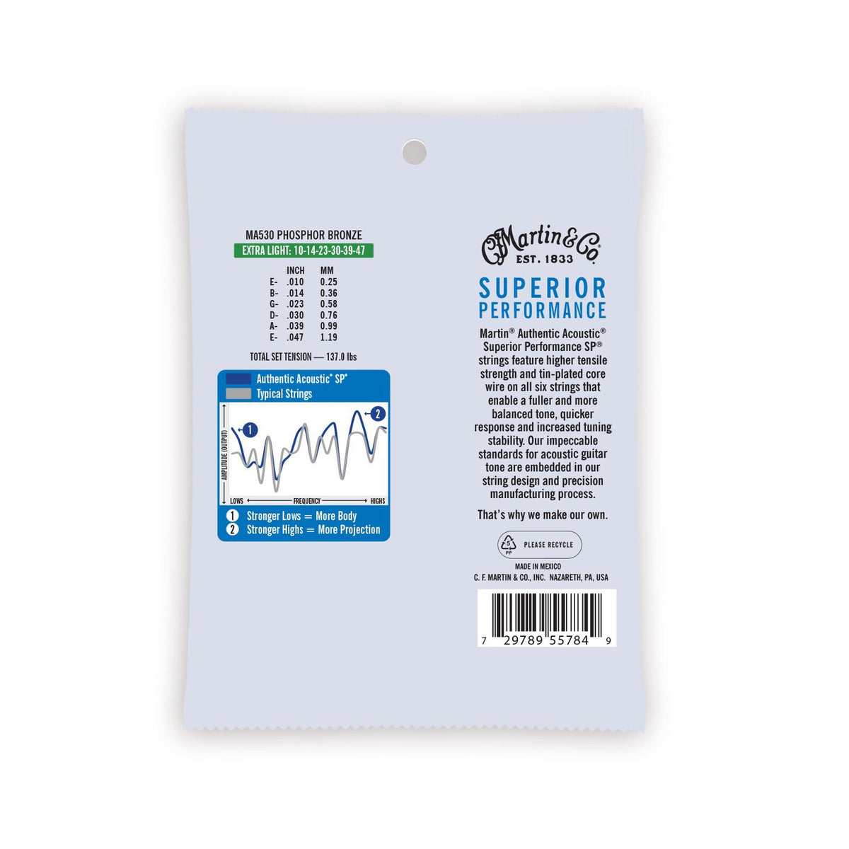 Martin Authentic Acoustic Strings Phosphor Bronze Extra Light 10-47 MA530