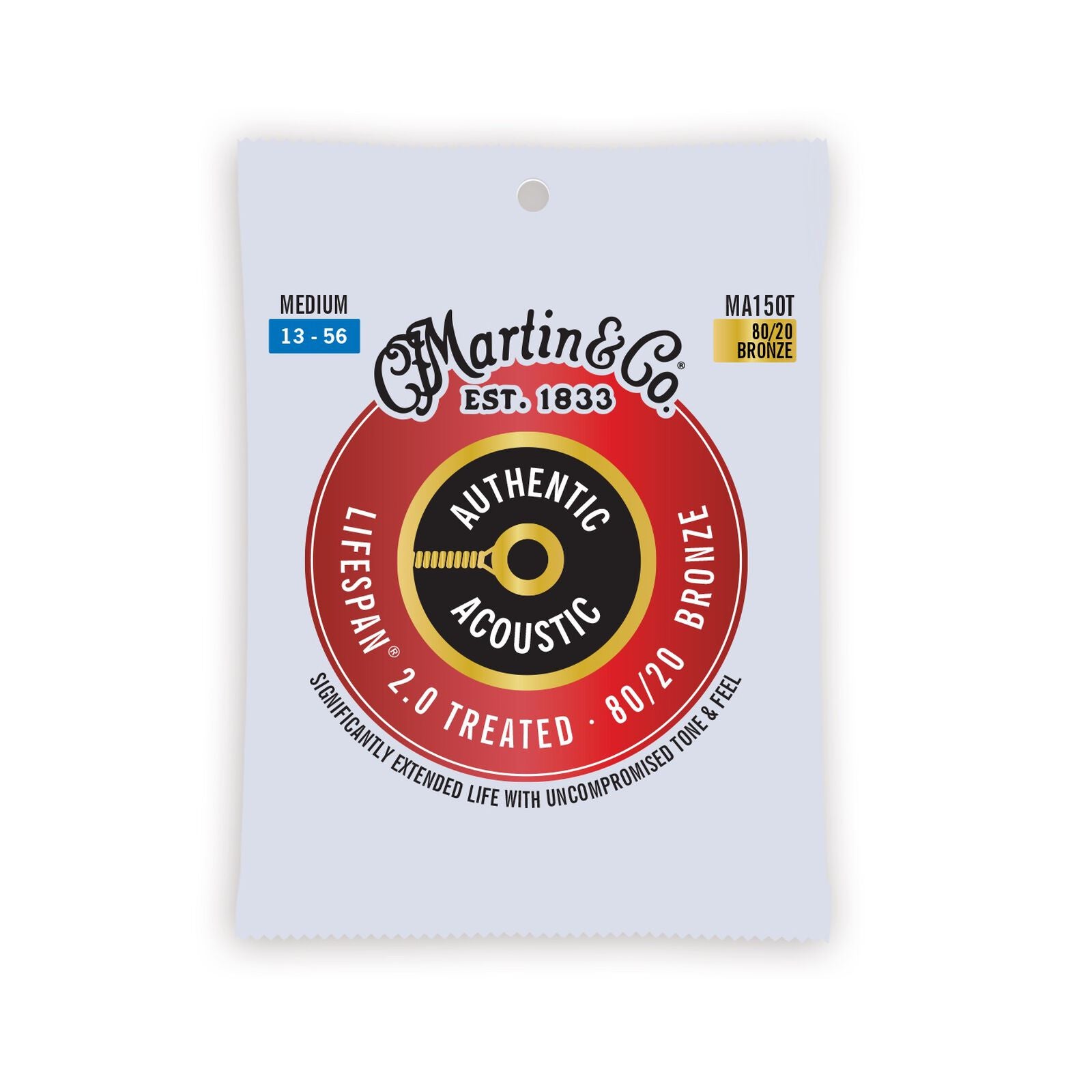 Martin Authentic Acoustic Lifespan 2.0 Guitar Strings 80/20 Bronze - Medium 13-56