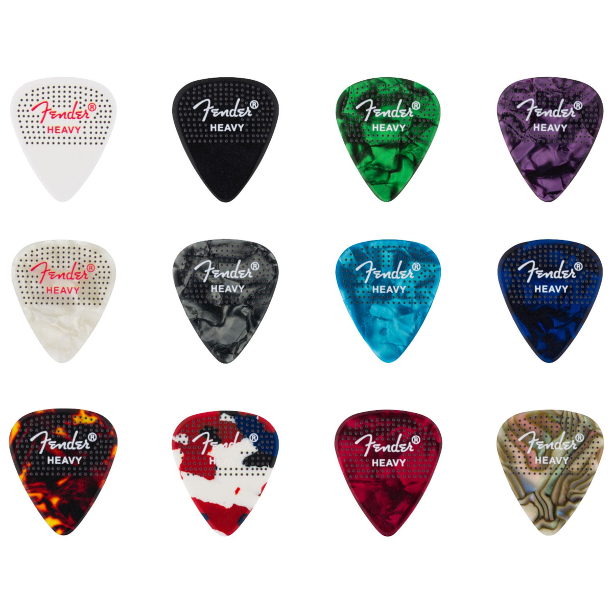 Fender Dotted Celluloid Picks, 351 Shape - 12 Pack Heavy