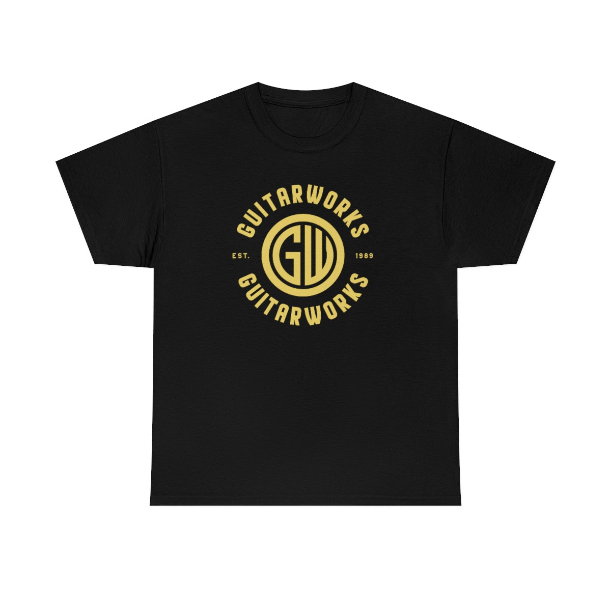 Guitarworks Yellow Circle Logo Black Unisex Heavy Cotton T-Shirt