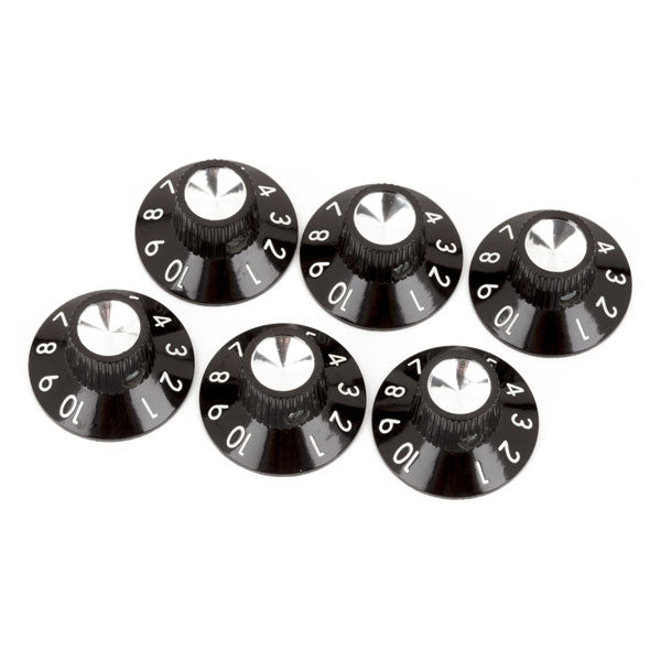 Fender Pure Vintage Black/Silver Skirted Amplifier Knobs, (6)