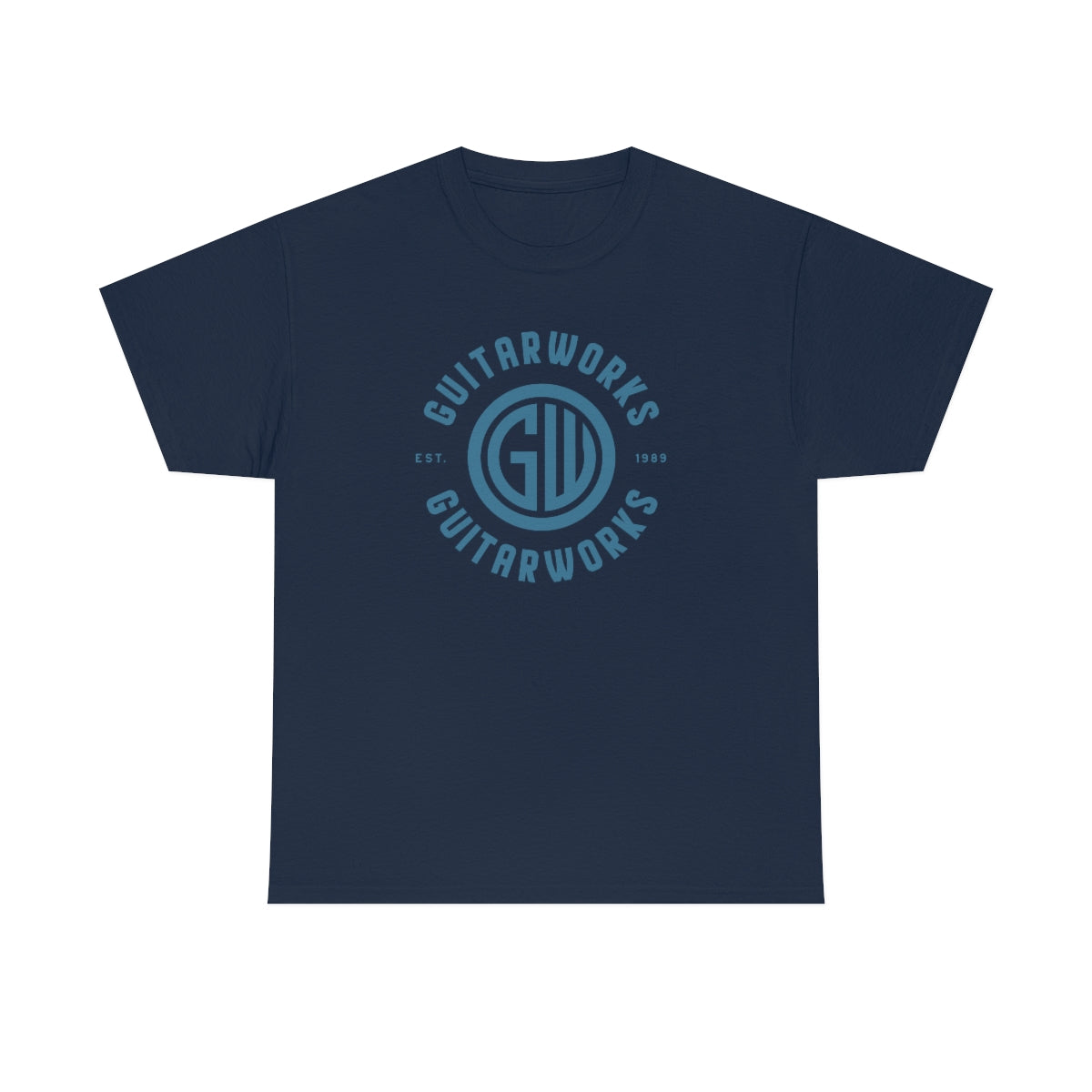 Guitarworks Blue Circle Logo Navy Unisex Heavy Cotton T-Shirt