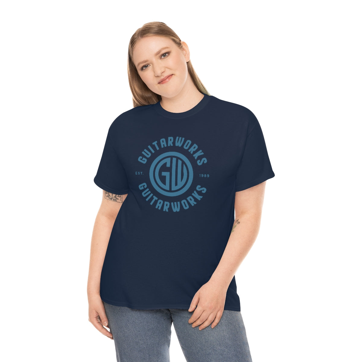 Guitarworks Blue Circle Logo Navy Unisex Heavy Cotton T-Shirt