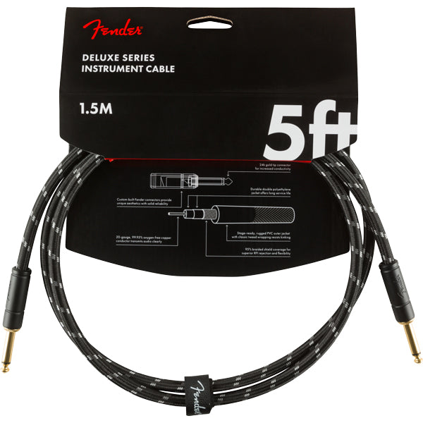 Fender Deluxe Series Instrument Cable Black Tweed 5' Straight-Straight