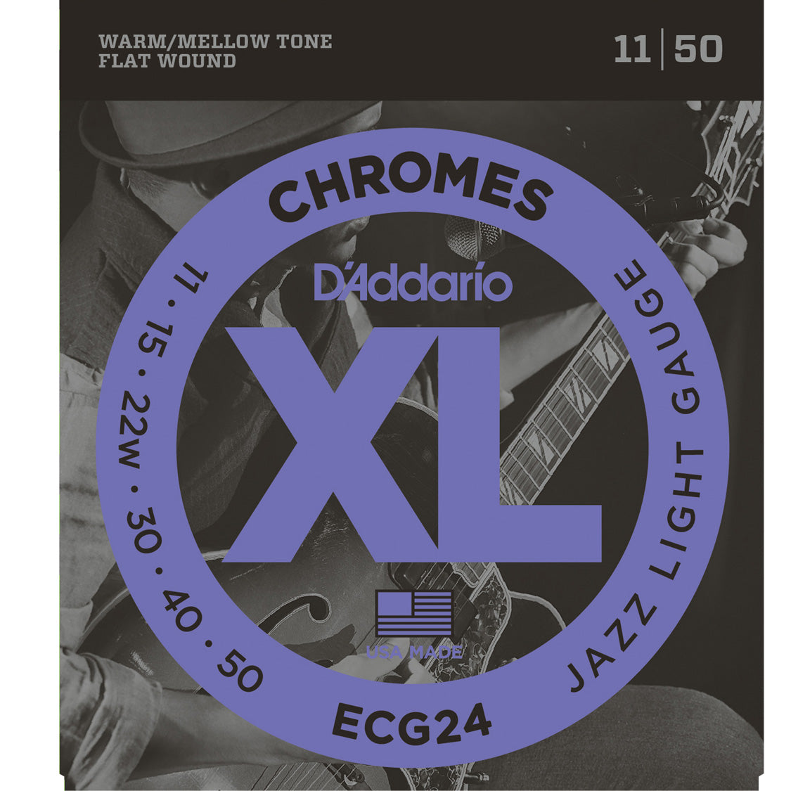 D'Addario  ECG24 Chromes Flat Wound Jazz Light 11-50