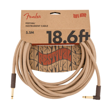 Fender Festival Hemp Instrument Cable 18.6' Pure Hemp Natural Angled