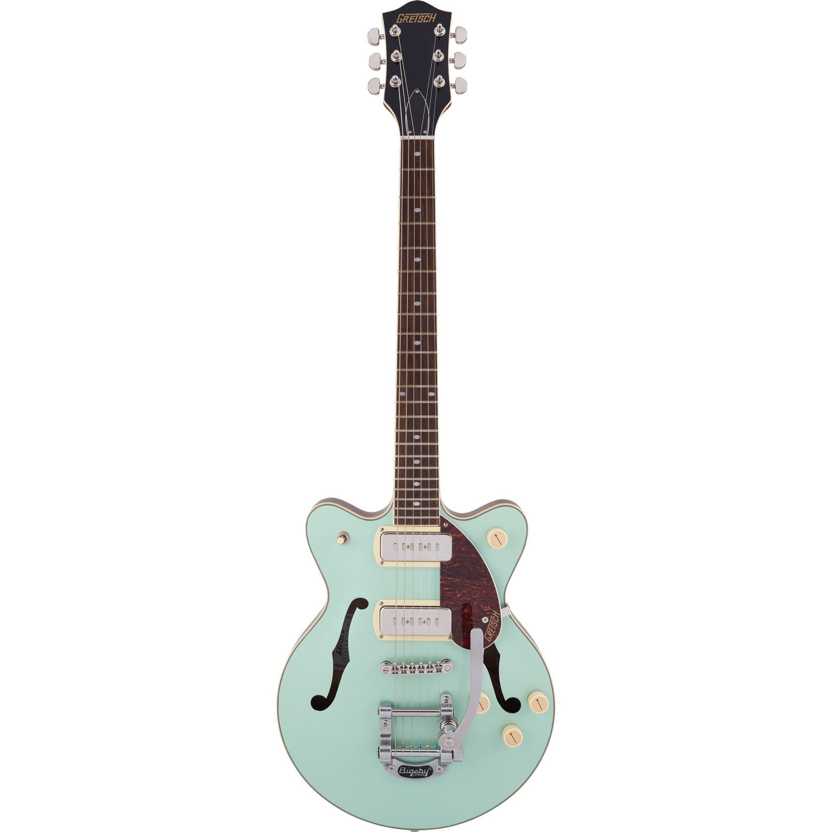 Gretsch G2655T-P90 Streamliner Center Block Jr. Double-Cut P90 with Bigsby Two-Tone Mint Metallic Vintage Mahogany Stain