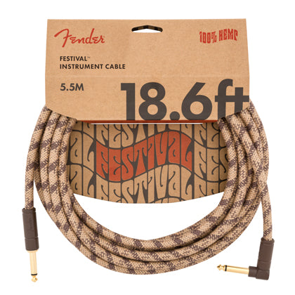 Festival Festival Hemp Instrument Cable, Straight/Angle, 18.6', Pure Hemp, Brown Stripe