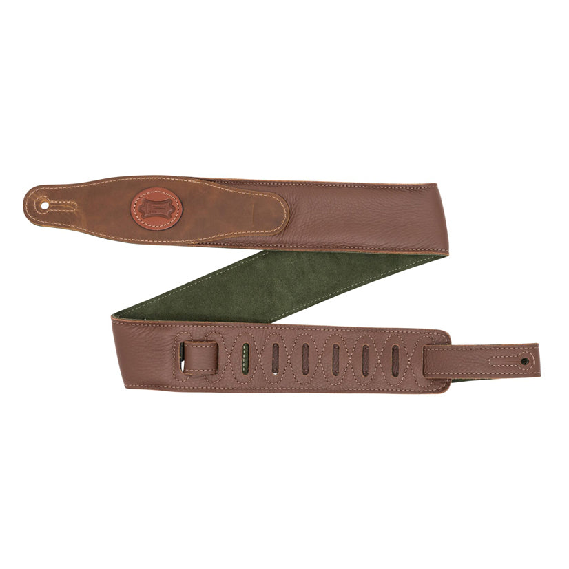Levy's MGS80CS-BRN-GRN 2.5" Brown Padded Leather Guitar Strap