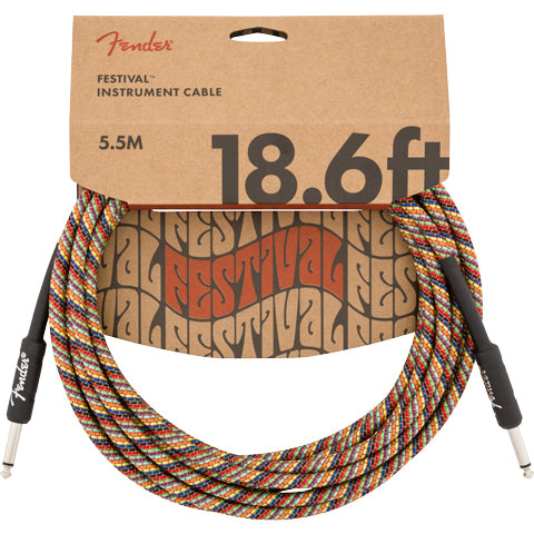 Fender Festival Instrument Cable 18.6' Pure Hemp Rainbow Straight-Straight