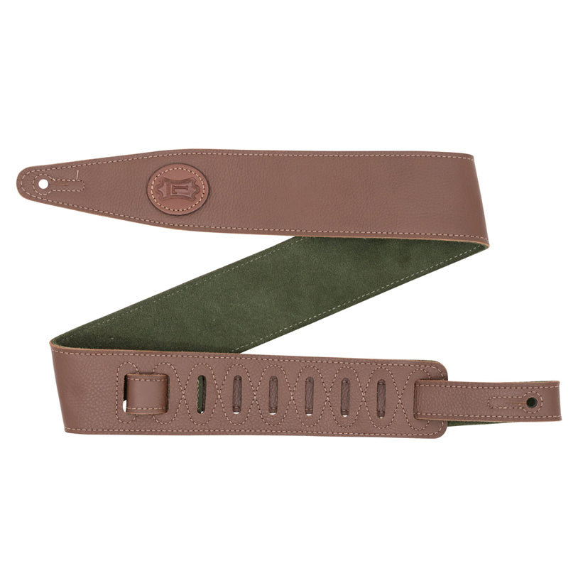 Levy's MGS317ST-BRN-GRN 2.5" Brown Leather Guitar Strap