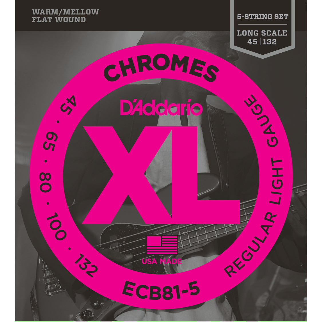 D'Addario ECB81-5 Chromes Bass 5-String Light 45-132 Long Scale