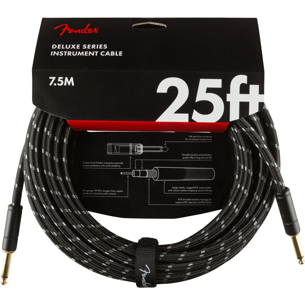 Fender Deluxe Series Instrument Cable Black Tweed 25' Straight-Straight