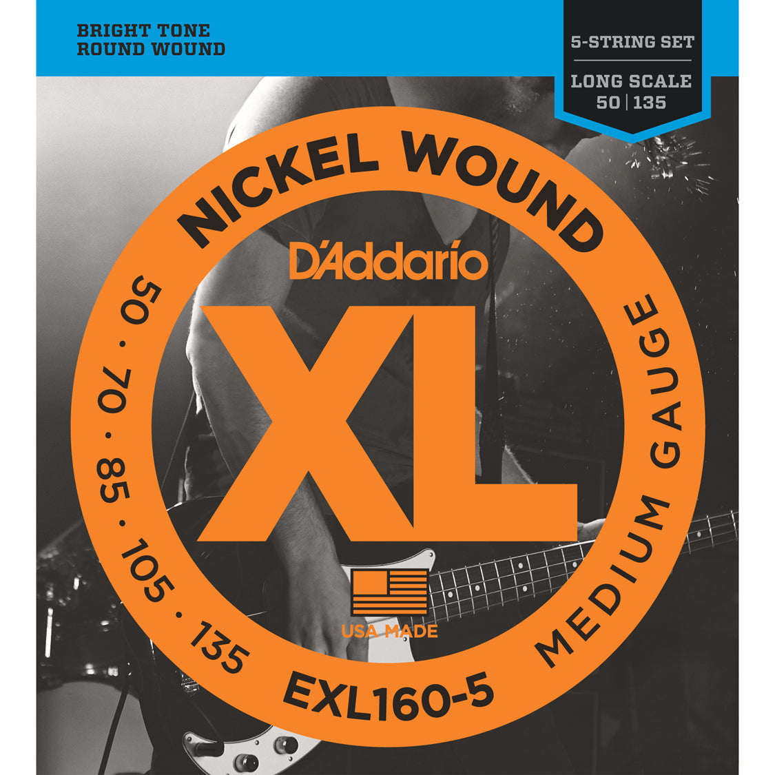 D'Addario EXL160-5 Nickel Wound 5-String Bass Medium 50-135 Long Scale