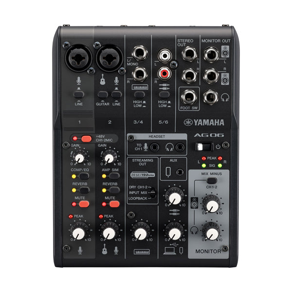 Yamaha AG06MK2  Black 6-Channel Live Streaming Loopback Audio USB Mixer