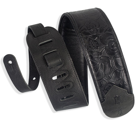 Levy's Sundance Black Rose 3" Embossed Leather Guitar Strap M4WP-007