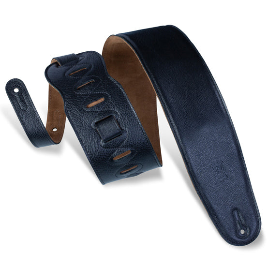 Levy's M4GF-BLK 3 1/2" Guitar Strap Garment Leather Bass Strap w/ Foam Padding