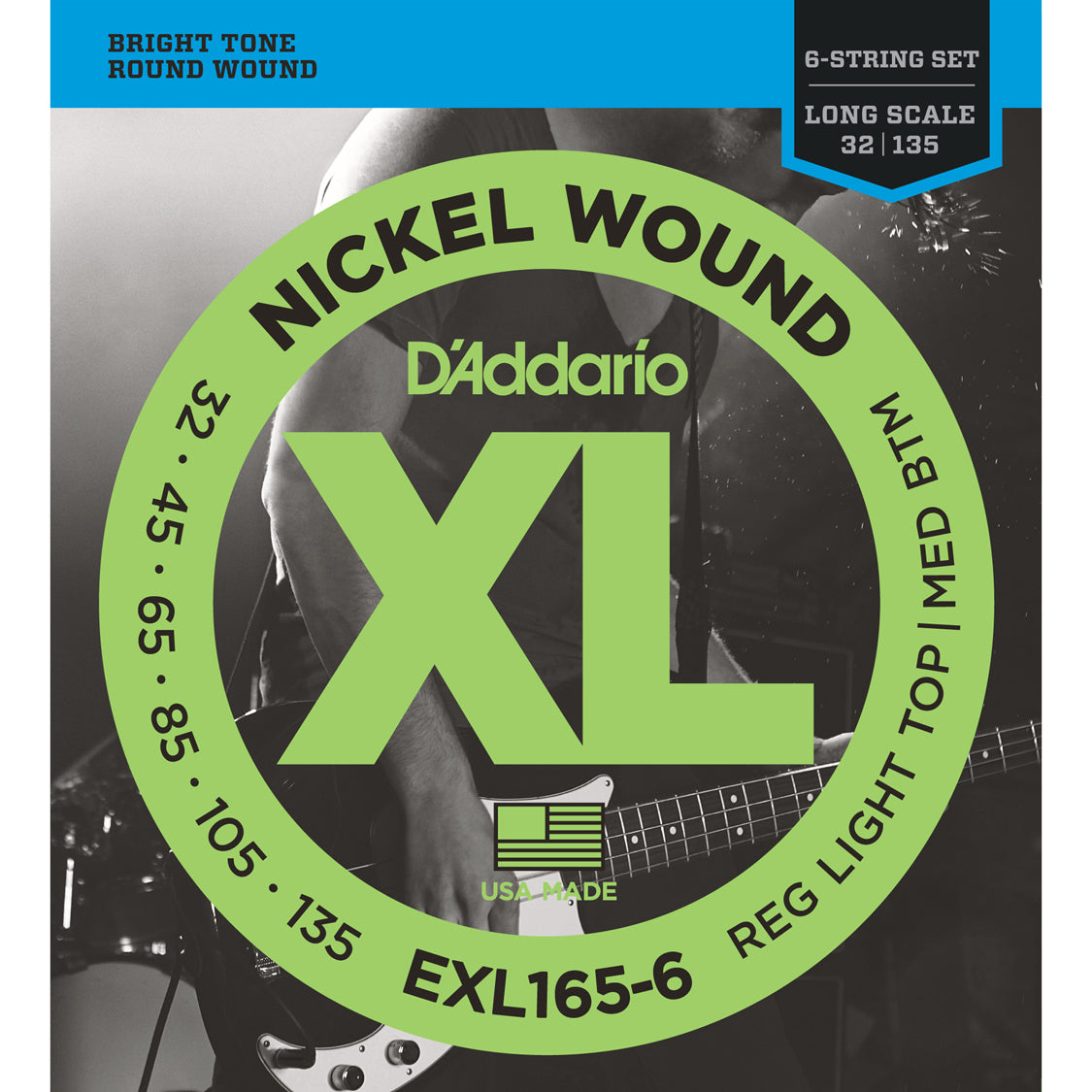 D'Addario EXL165-6 Nickel Wound 6-String Bass Custom Light 32-135 Long Scale