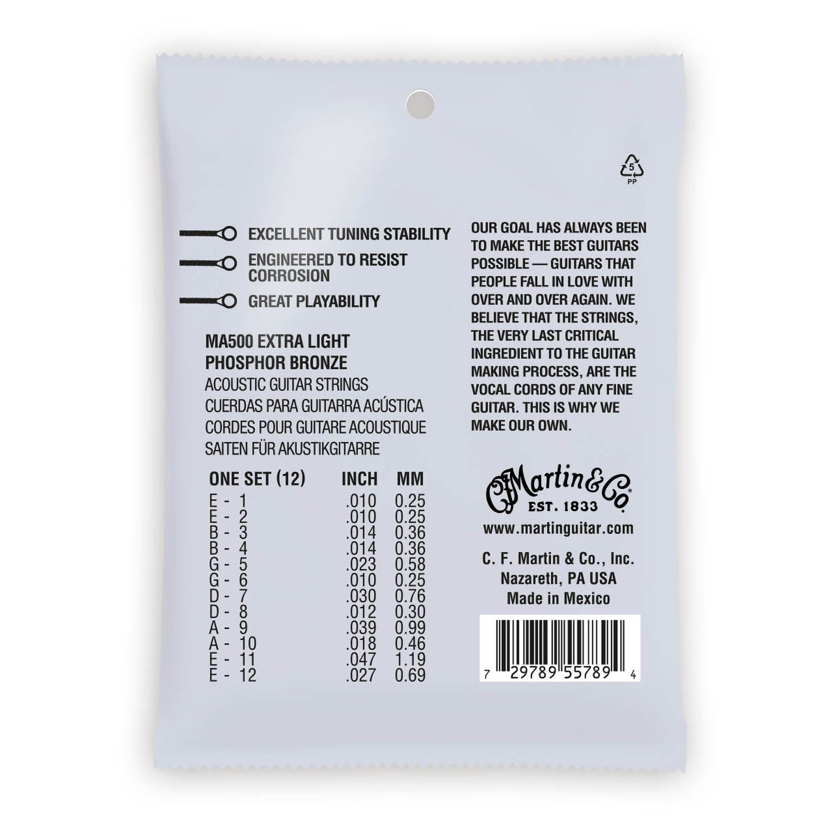 Martin Authentic Acoustic Strings Phosphor Bronze 12 String Extra Light 10-47 MA500