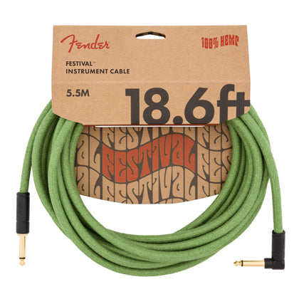 Fender Festival Hemp Instrument Cable 18.6' Pure Hemp Green Angled