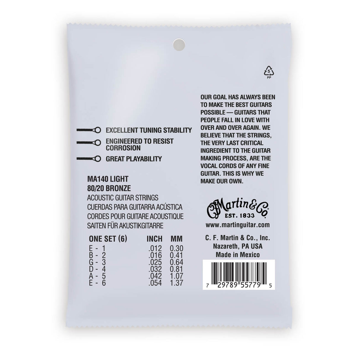 Martin Authentic Acoustic Strings Bronze 80/20 Light 12-54 MA140