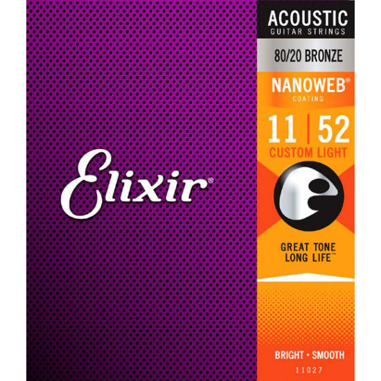 Elixir Acoustic 80/20 Bronze Nanoweb Custom Light .011-.052 EL-11027