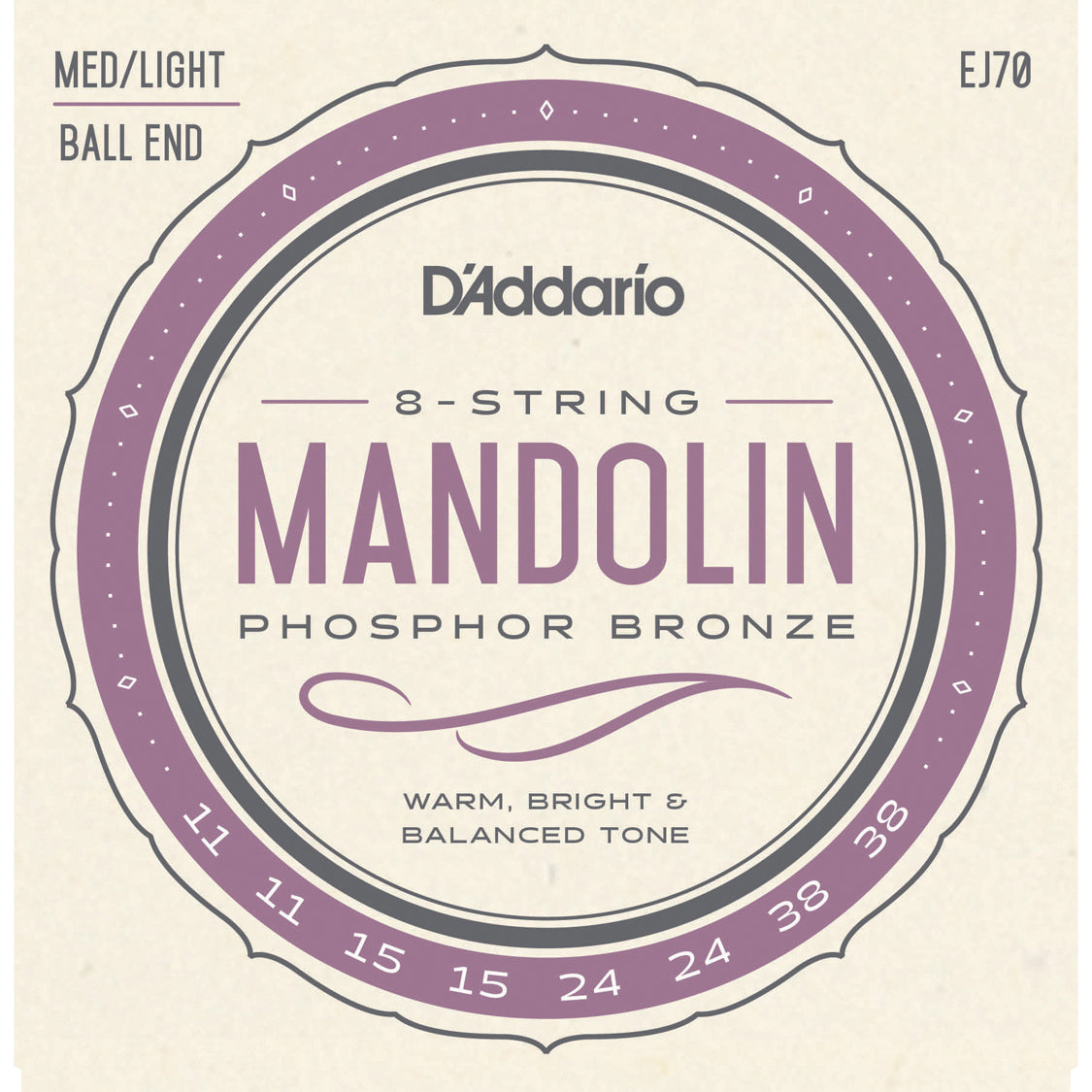 D'Addario EJ70 Phosphor Bronze Mandolin Strings Ball End Medium/Light 11-38