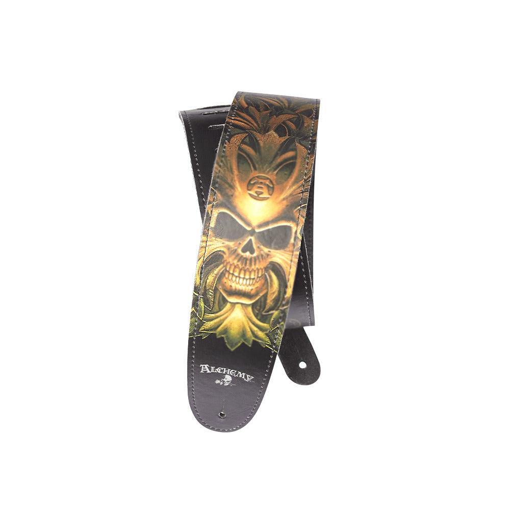 D'Addario Alchemy Leather Guitar Strap - Green Skull 25LAL04