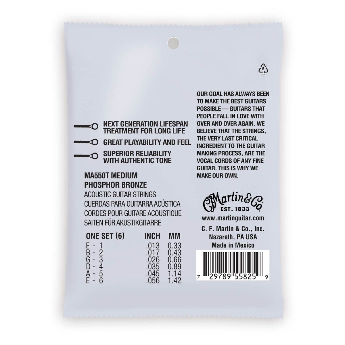 Martin Authentic Acoustic Strings Lifespan Treated Phosphor Medium 13-56 MA550T