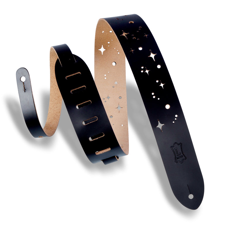 Levy's Galaxy Punch Out Leather Guitar Strap Black M12GSC-BLK