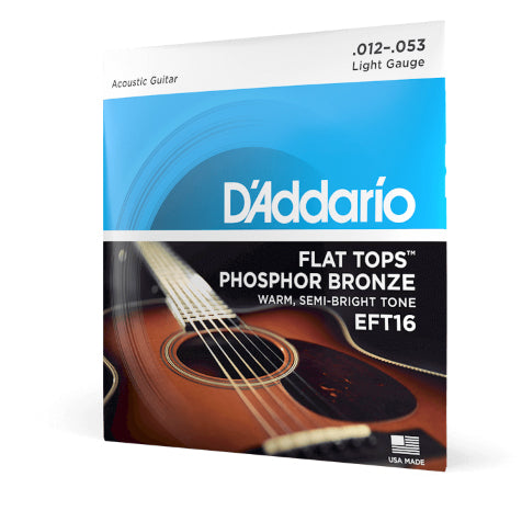 D'Addario Phosphor Bronze Flat Top Light 12-53 EFT16