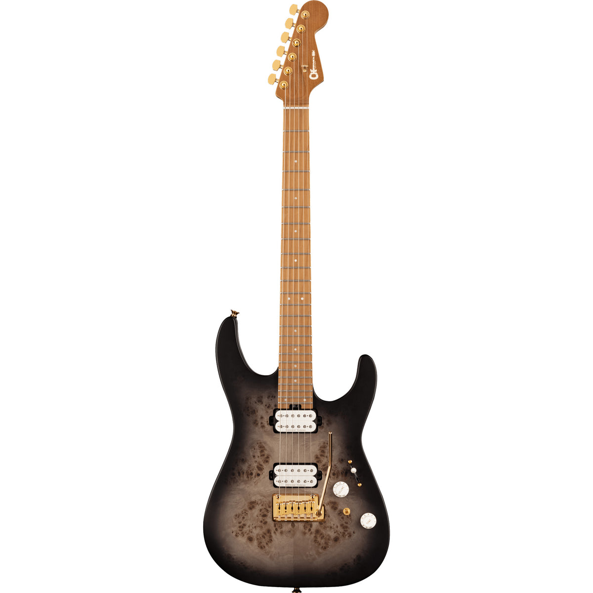 Charvel Pro-Mod DK24 HH 2PT CM Poplar Burl Caramelized Maple Fingerboard Transparent Black Burst