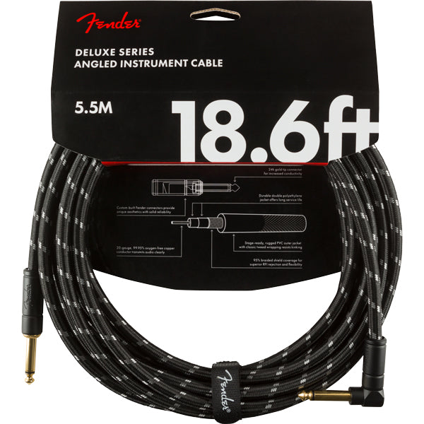 Fender Deluxe Series Instrument Cable Black Tweed 18.6' Straight-Angle