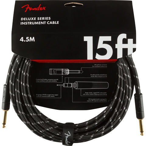 Fender Deluxe Series Instrument Cable, Straight/Straight, 15', Black Tweed