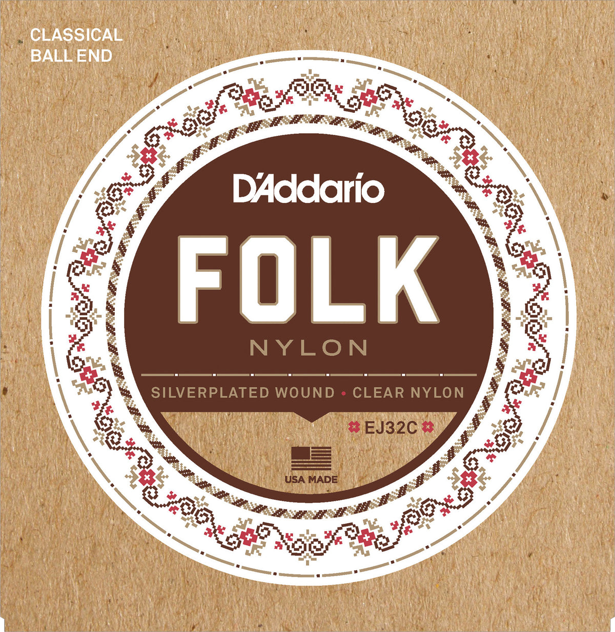 D'Addario EJ32C Folk Nylon Ball End