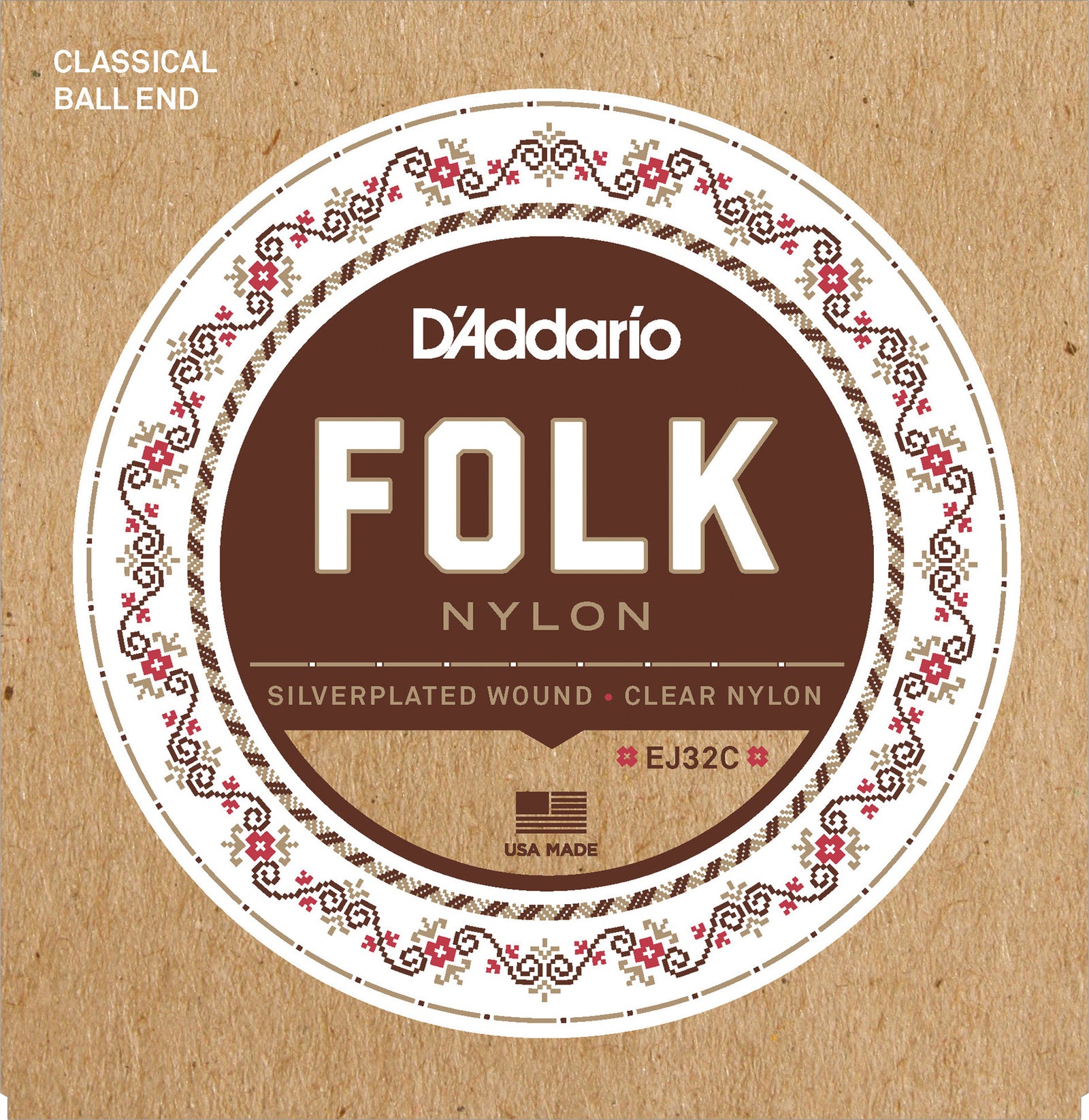 D'Addario EJ32C Folk Nylon Ball End
